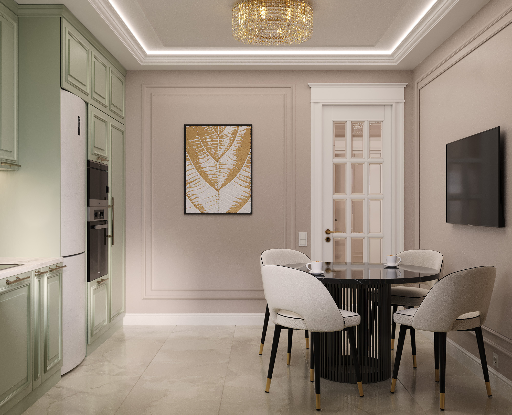Дизайн-проект и визуализация кухни в классическом стиле