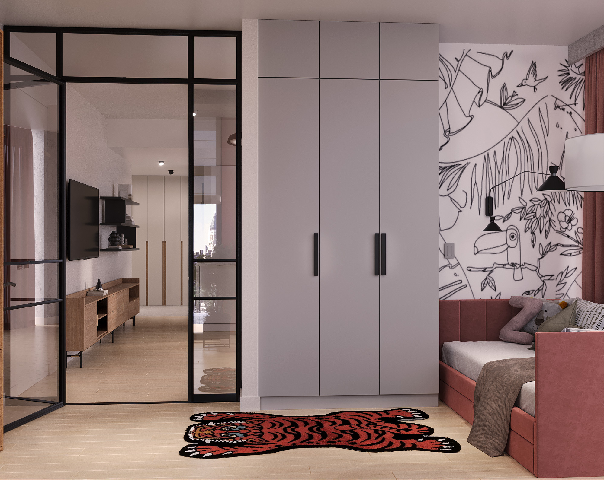 3D визуализация детской комнаты в светлых тонах, Нью-Йорк