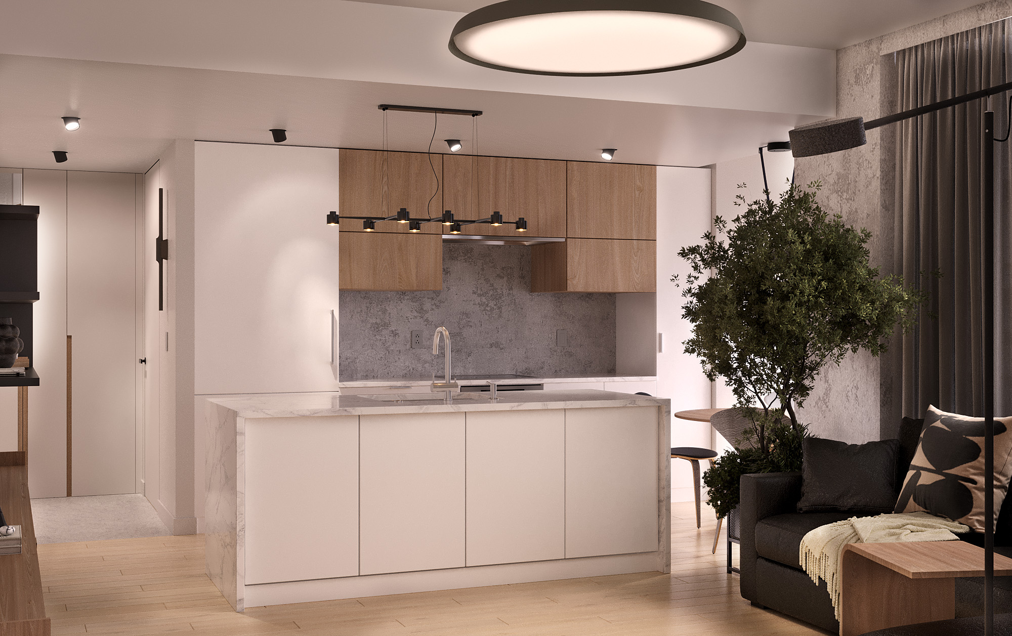 Визуализация интерьера гостиной в современном стиле, Нью-Йорк